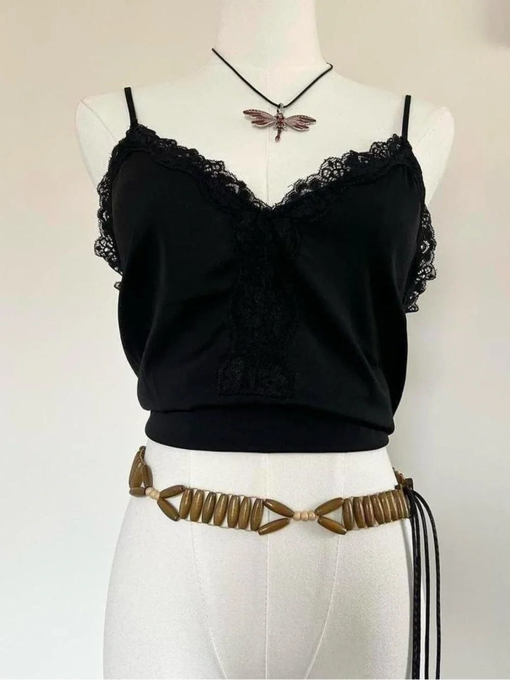 Vintage brown beaded fringe belt